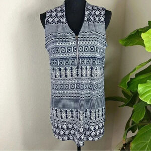 Ivanka Trump Blue White 1/4 Gold Tone Tank Top Size Medium